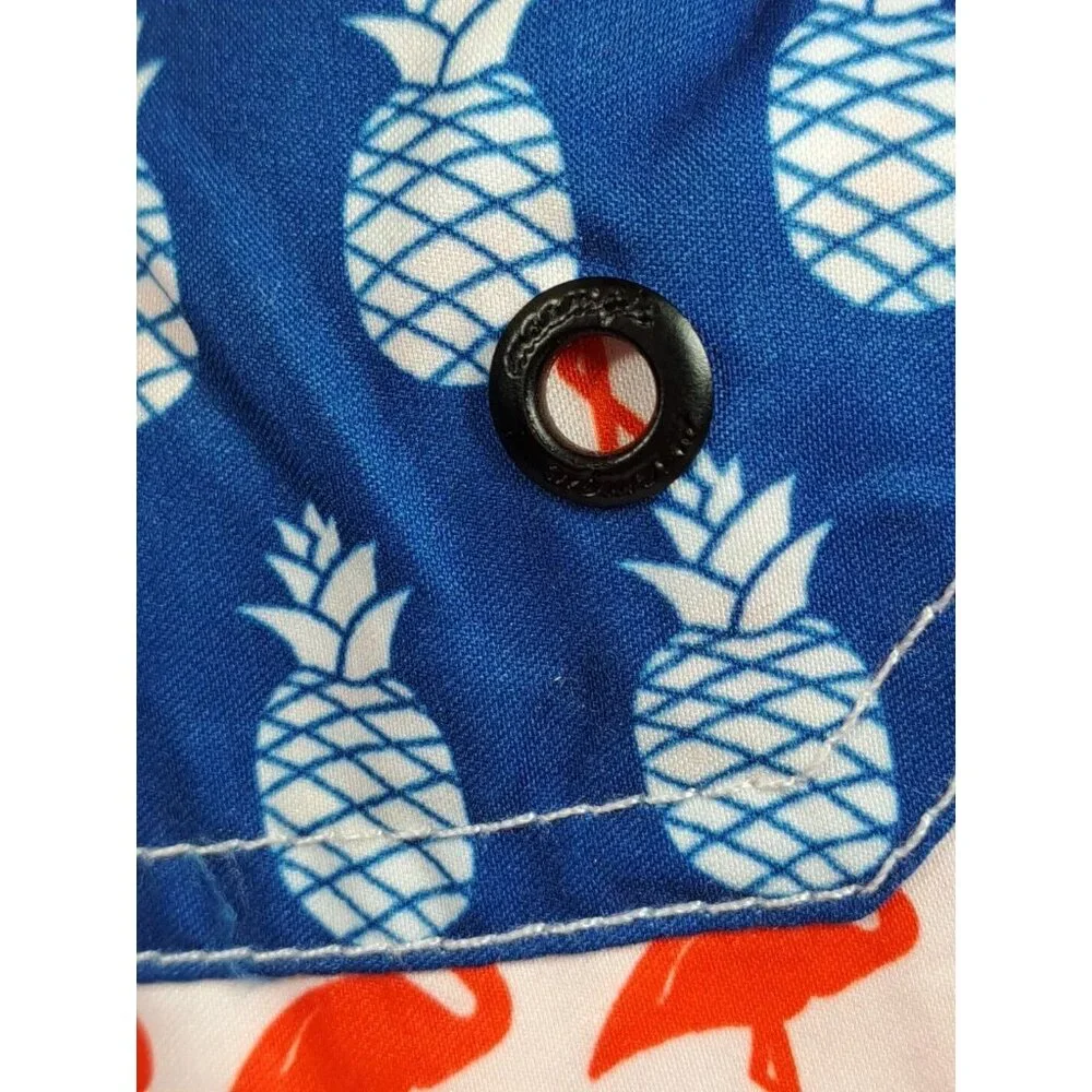 NWT Maamgic Swim Trunks Pineapple Flamingo Shorts Mesh Mens Size Large Blue Pink